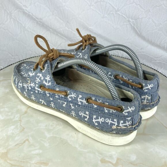 Sperry Top Sider Shoes Womens Size 6 Blue Canvas Blue Anchor Nautical Loafers - Picture 6 of 11